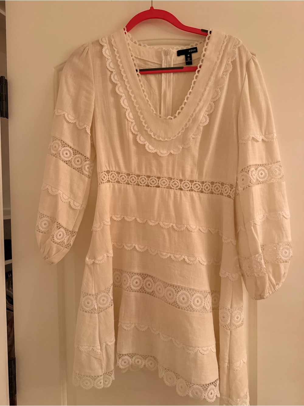 Cream Lace Trim Boho Mini Dress